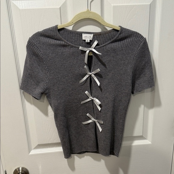 Gray Bow Sweater Top - Picture 2 of 7